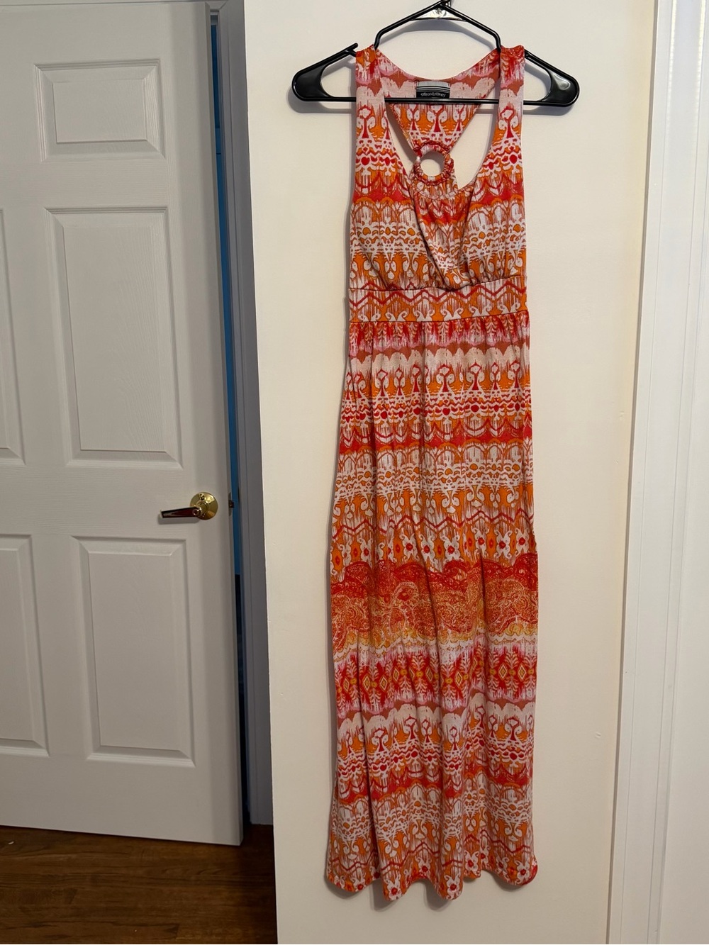 Allison Brittney Orange and White Patterned Dress maxi sleeveless